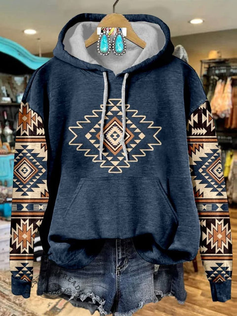 Blue Aztac Print Casual Sweatshirt