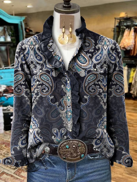 Women's Paisley Print Casual Long Sleeve Comfortable Cotton Shirt