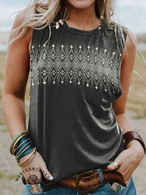 Women's Black Print Casual Tank Top