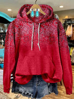 Women's Retro Paisley Pattern Red Gradient Hooded Sweatshirt Hoodie
