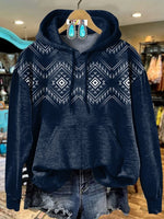 Navyblue Vintage Aztec Print Long Sleeve Casual Sweatshirt Hoodie