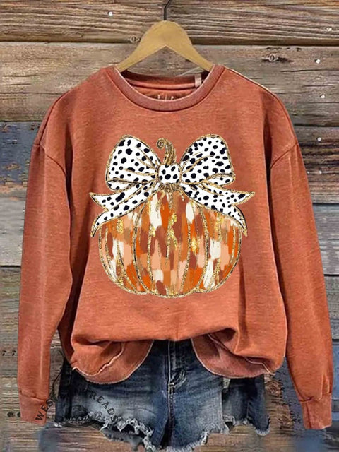 Fall Coquette Gold Glitter Pumpkin Thanksgiving Casual Sweatshirt