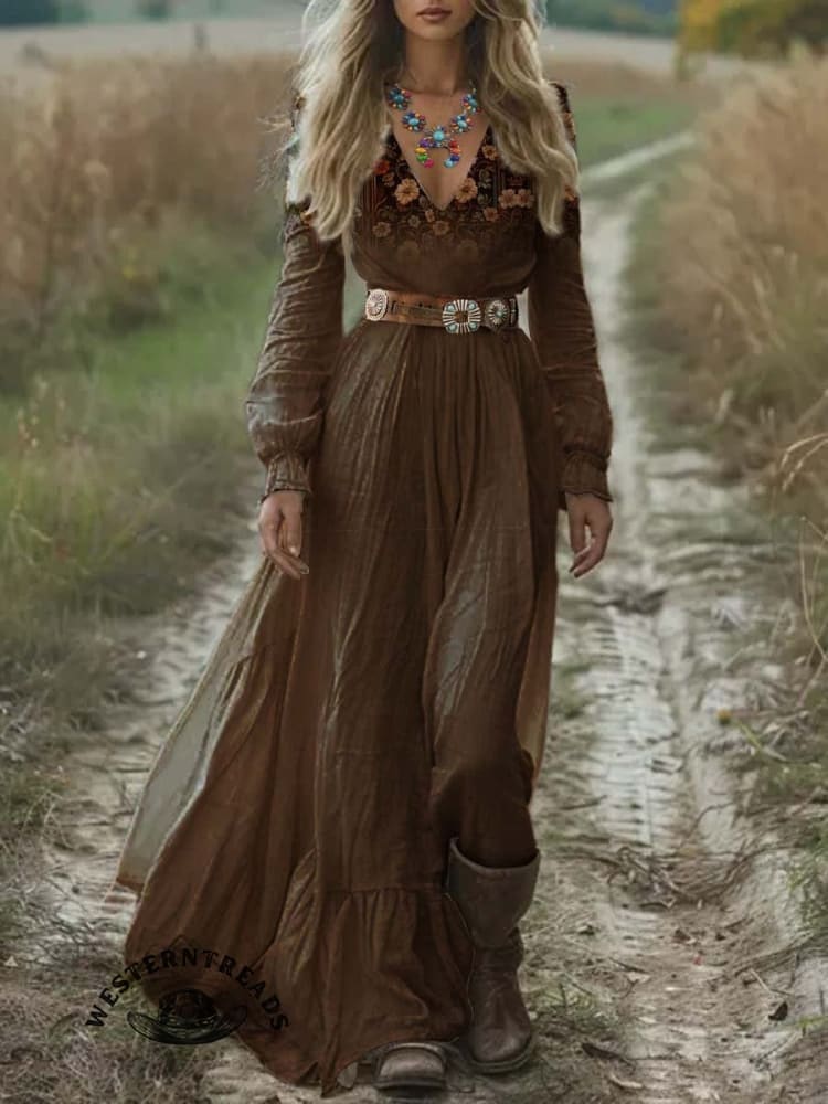 Brown Flower Casual Sweatshirt