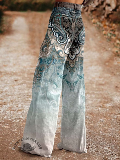 Women's Paisley Print Casual Wide Leg Pants