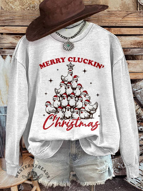 Merry Cluckin‘ Christmas Print Casual Sweatshirt
