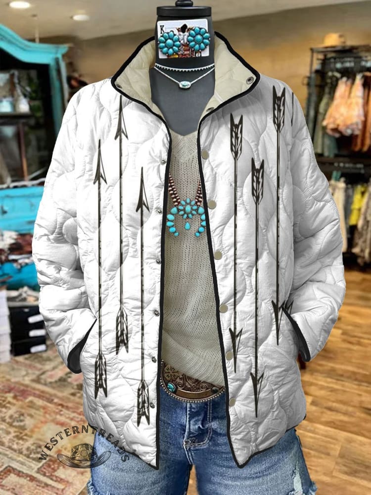 Women's Vintage Art Print Casual Quilted Cardigan