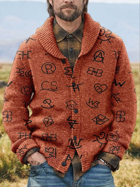 Western Cattle Brands Print Knit V-neck Pullover Sweater