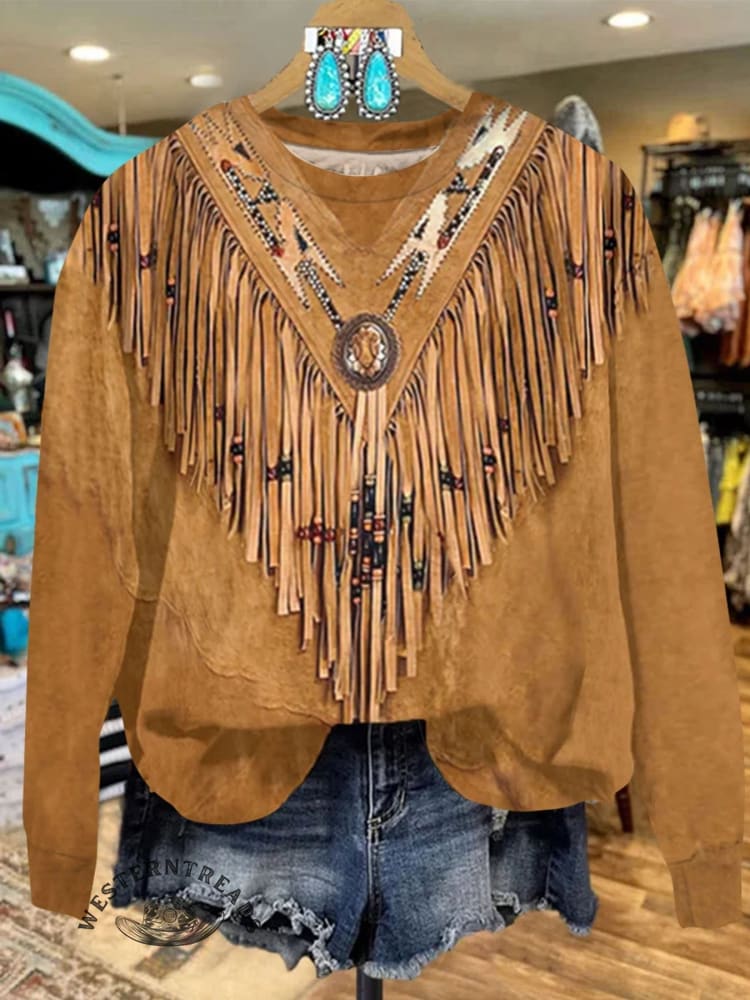 🔥Hot Sale🔥Yellow Ethnic Geometry Art Print Casual Sweatshirt