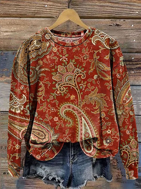 Cashew Flower Retro Print Casual  Sweatshirt