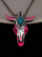 Turquoise Skull Bull Head Stainless Steel Glow Necklace