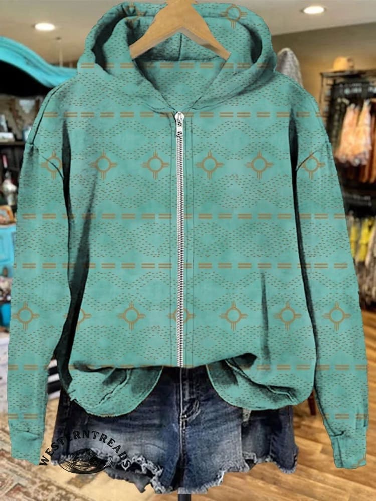 🔥Hot Sale🔥Vintage Print Casual Long Sleeve Zip Sweatshirt