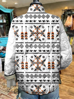 Women's Vintage White Arrows Aztec Art Print Casual Quilted Cardigan