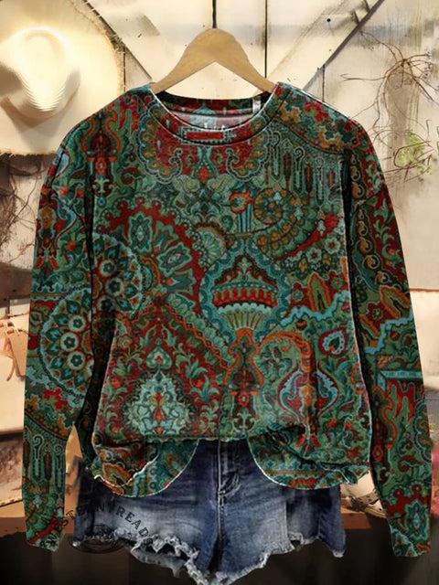 Retro Ethnic Pattern Casual Sweatshirt