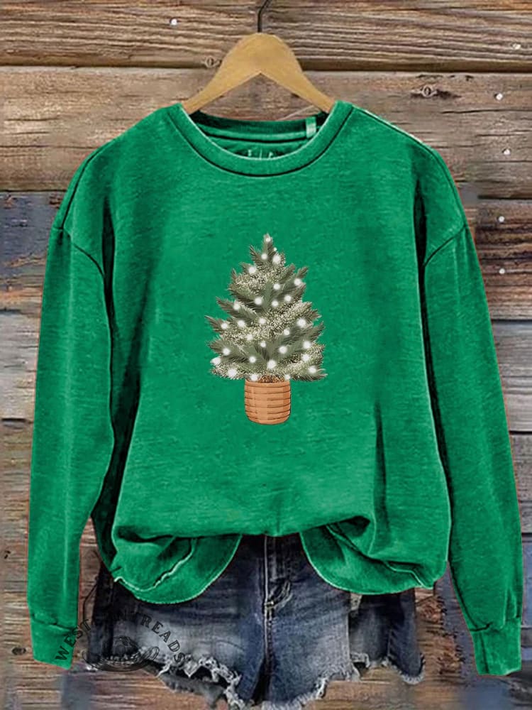 Christmas Tree Lights Print Casual Sweatshirt