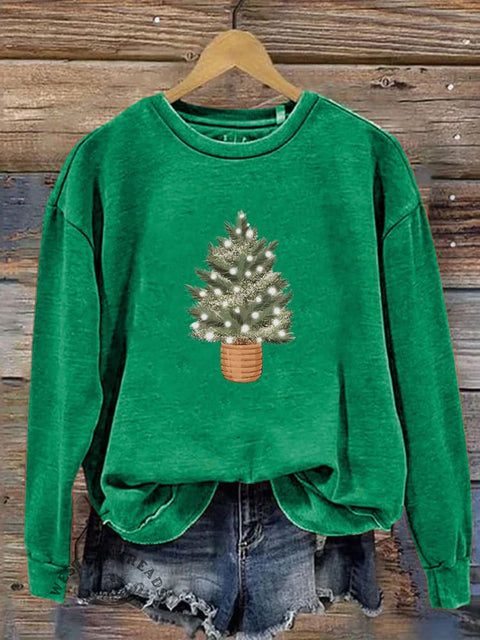 Christmas Tree Lights Print Casual Sweatshirt
