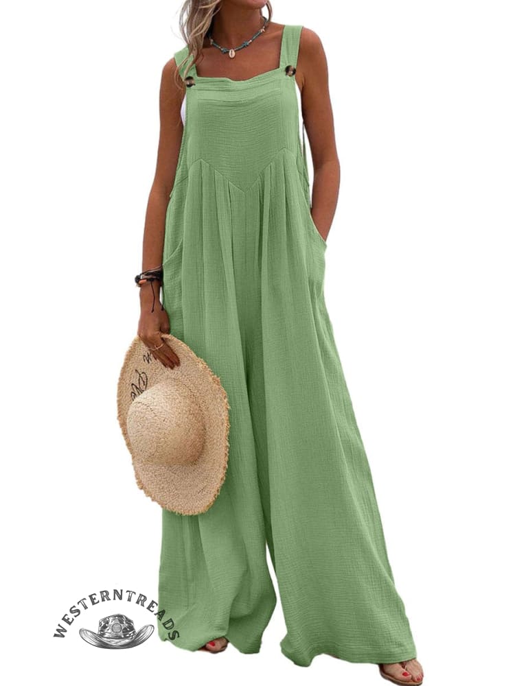 Women Casual Solid Color Pocket Jumpsuit