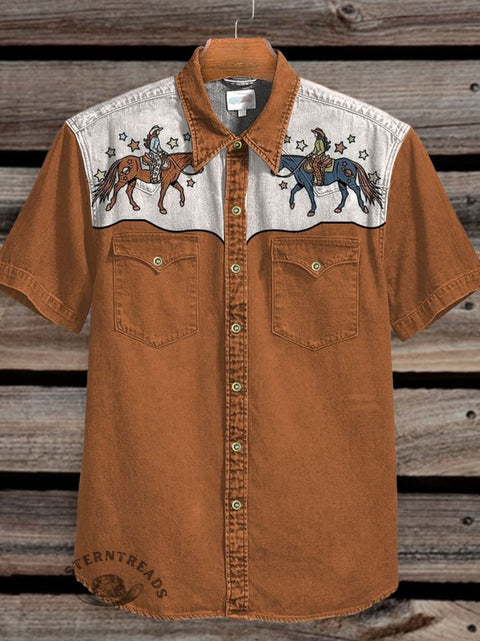 Retro Stars Riding Woman Art Print Casual Shirt