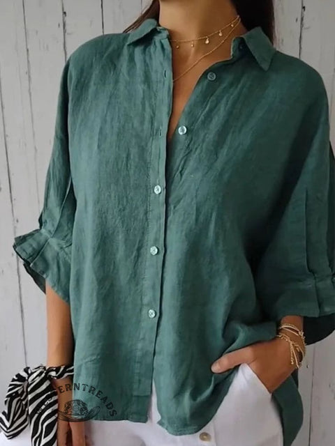 Women's Solid Color Cotton & Linen Casual Tie-back Shirt