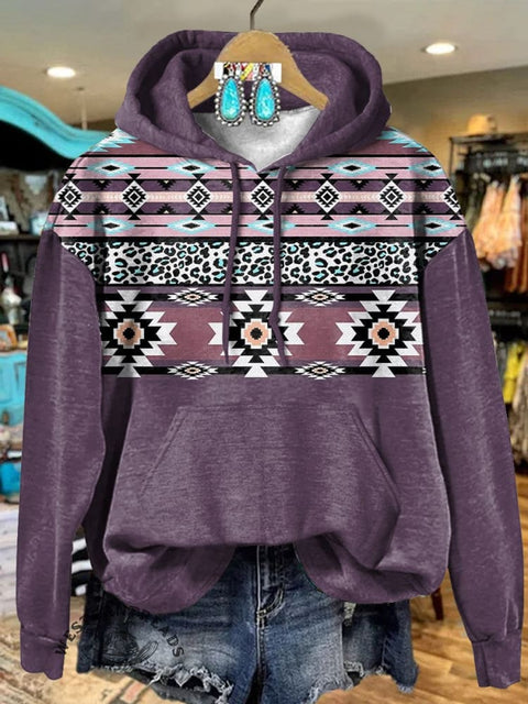 Retro Purple Aztec Art Print Casual Hoodie Sweatshirt