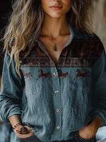 ?Limited Time Discount?Vintage Aztec Horse Art Print Casual Hoodie Sweatshirt