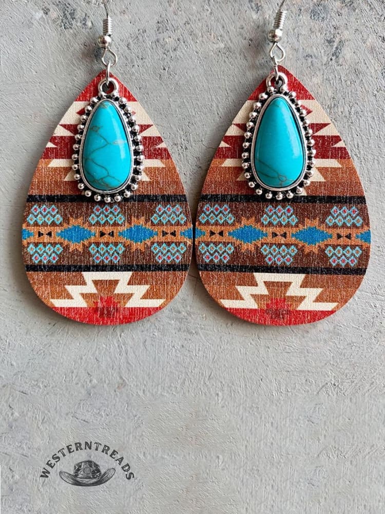 Western Bohemian Earrings Turquoise Pendant