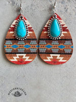 Western Bohemian Earrings Turquoise Pendant