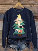 Retro Patchwork Christmas Tree Print Sweatshirt