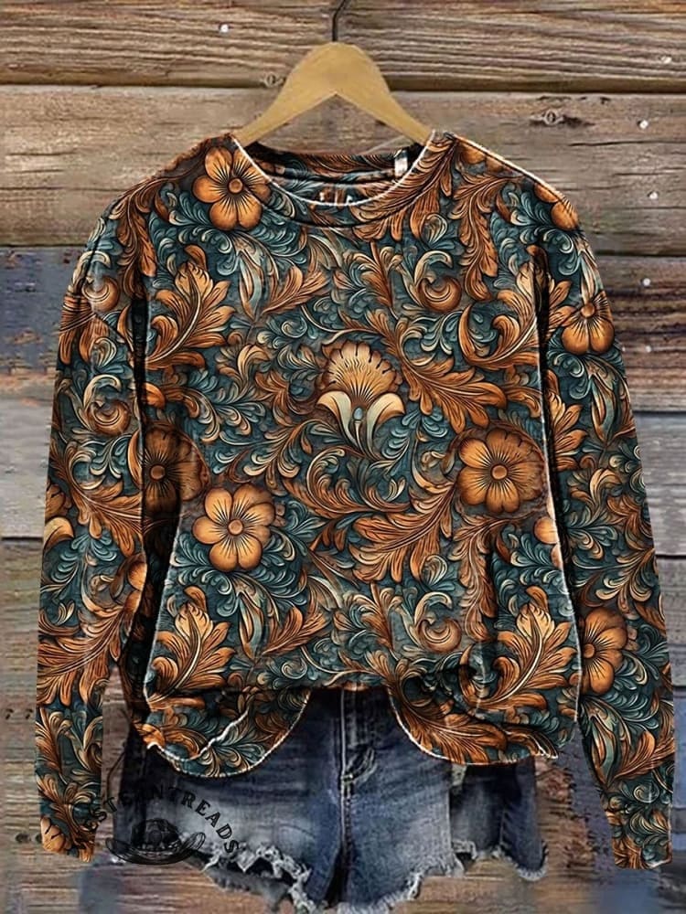 Vintage Flower Art Casual Long Sleeve Sweatshirt Hoodie