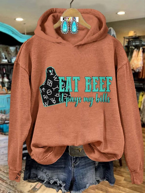Wild West Roach Eat Beef Print Casual Sweatshirt