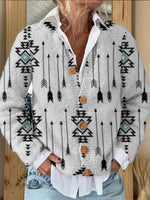 White Vintage Aztec Print Buttoned Cardigan Sweater