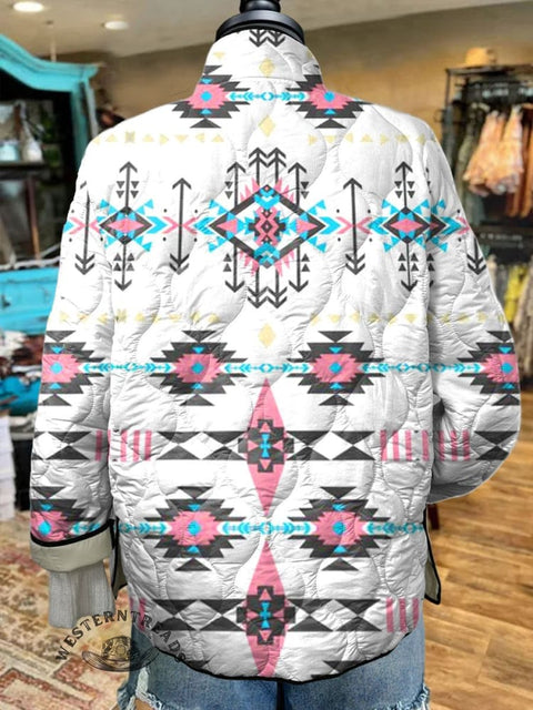 Women's Arrows Aztec Art Print Casual Quilted Cardigan