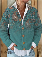 Vintage Paisley Print Buttoned Cardigan Sweater