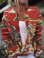 Vintage Print Buttoned Cardigan Sweater