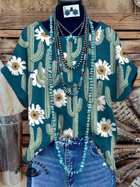 Women's  Print Casual Cotton And Linen Shirt