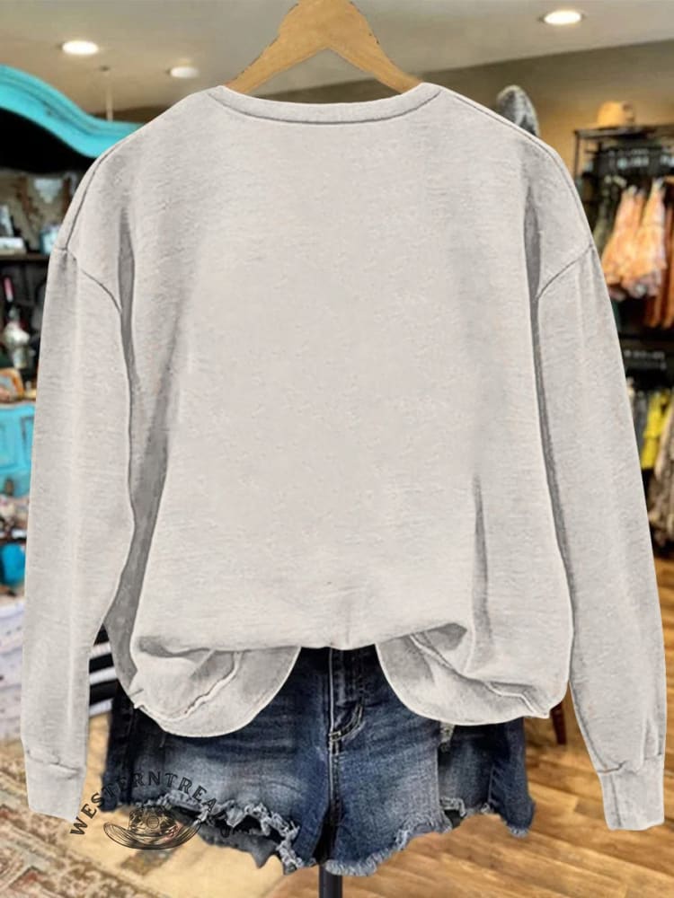Beige Vintage Cow Print Casual Sweatshirt