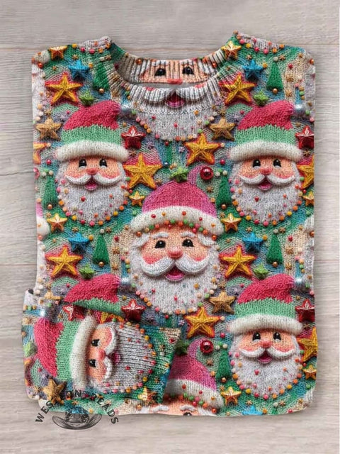Santa Sweater Christmas Print Knit Pullover Sweater