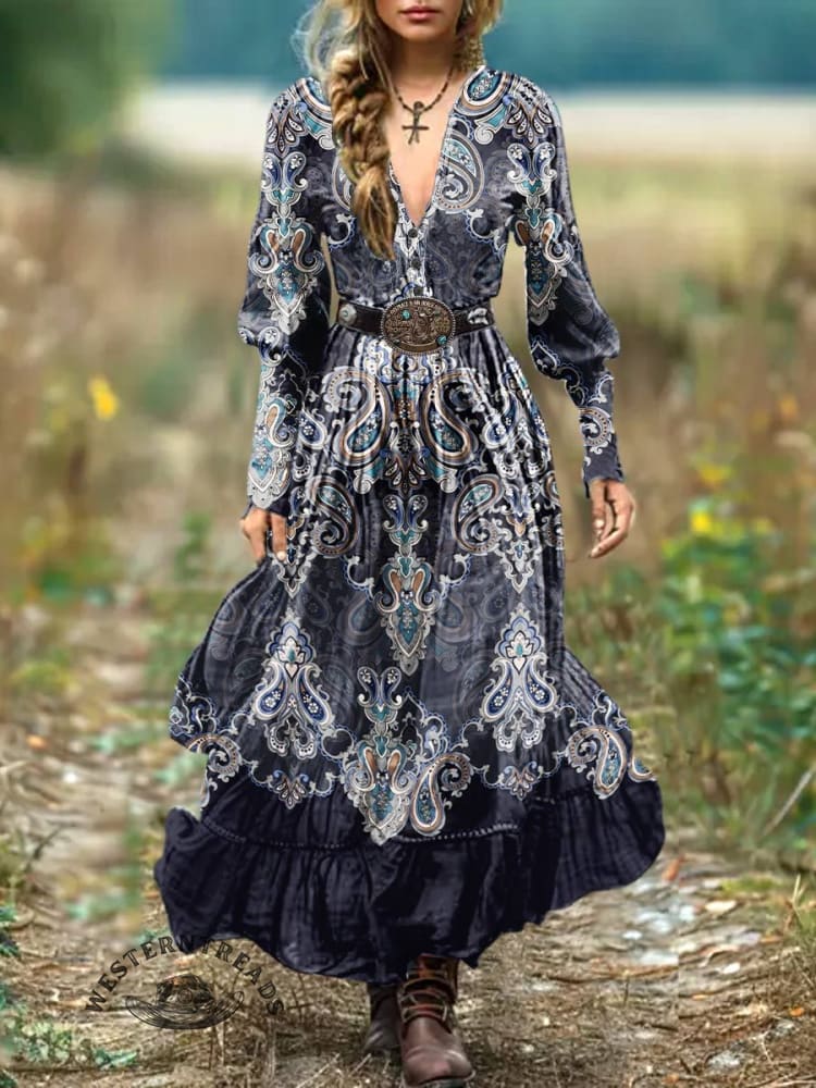 Women's Paisley Print Pocket Cotton Dress