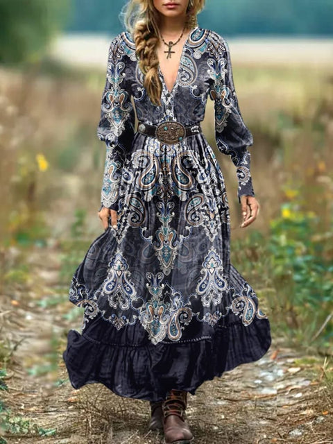 Women's Paisley Print Pocket Cotton Dress