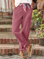 Solid Color Breasted Cotton Hemp Loose Casual Pants