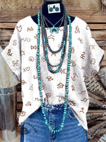 Women's Cattle Branding Print Casual Cotton And Linen Shirt