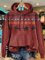 ?Limited Time Discount?Vintage Aztec Horse Art Print Casual Hoodie Sweatshirt