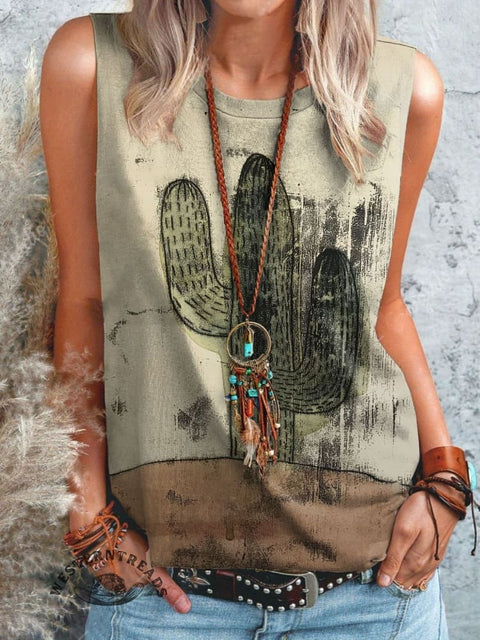 Women's Western Art Print Casual Tank Top