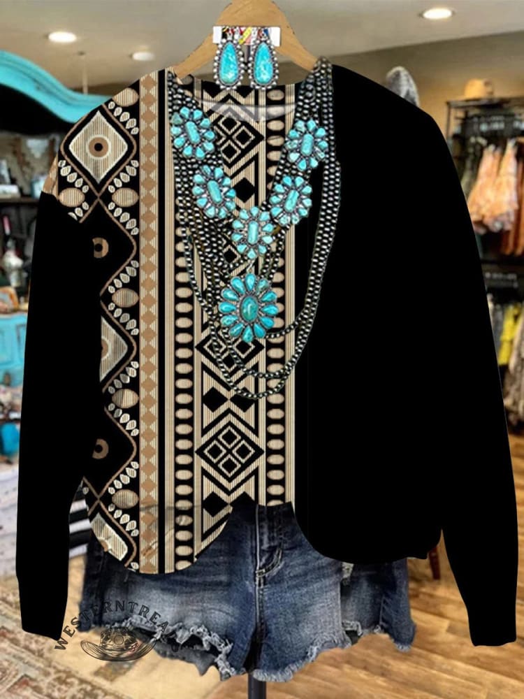 Black Vintage Aztec Casual Sweatshirt