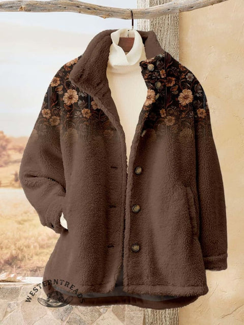 Women's Brown Casual Sherpa Coat Cardigan