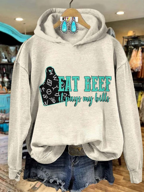 Wild West Roach Eat Beef Print Casual Sweatshirt