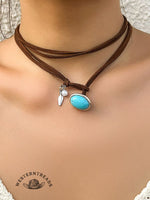 Women's Ethnic Style Turquoise Velvet Choker Necklace