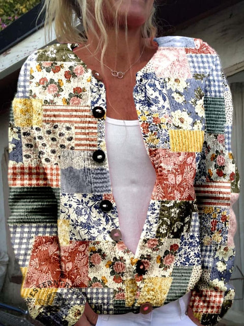Flower Print Buttoned Cardigan Sweater