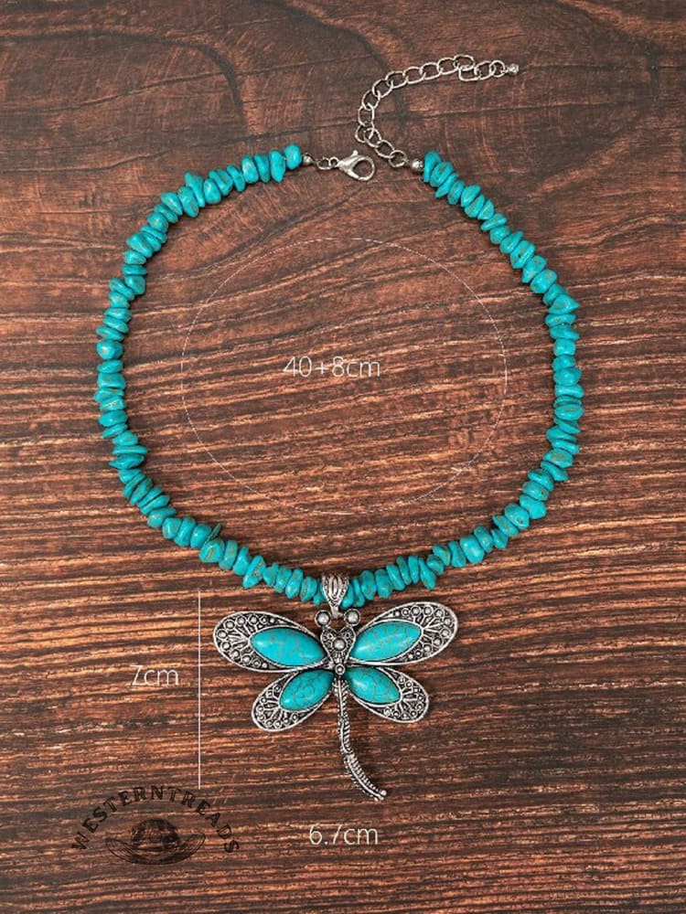 Bohemian Vintage Dragonfly Turquoise Pendant Necklace