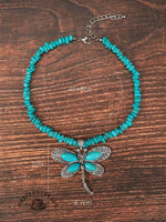 Bohemian Vintage Dragonfly Turquoise Pendant Necklace