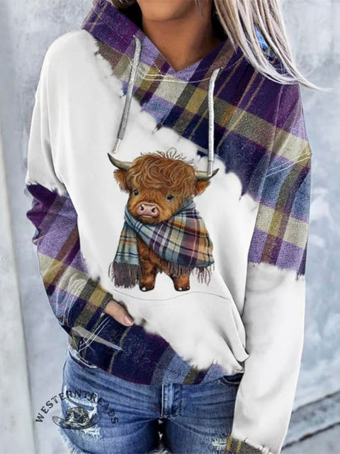 Women's Lovely Highland Cow Art Print Casual Hoodie Sweatshirt